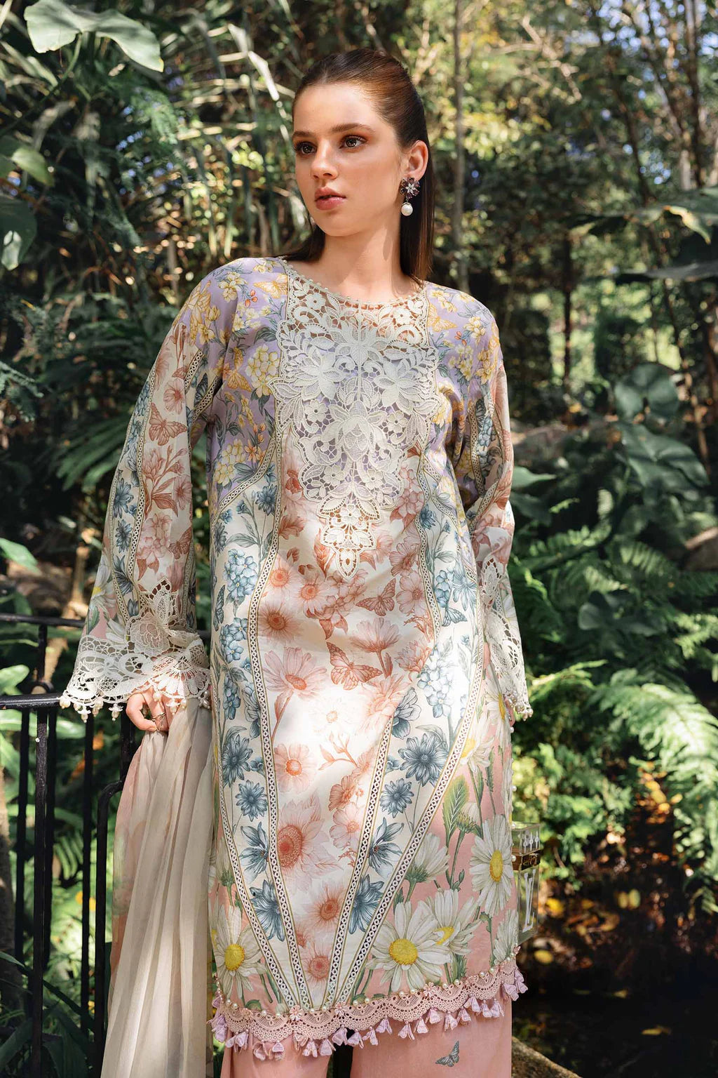 Maria B M Print Lawn Collection 2026 Peach 3 Piece Suit