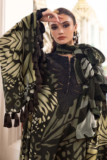 Maria B Golden Cheeta Lawn Suit with Chiffon Embroidered Dupatta
