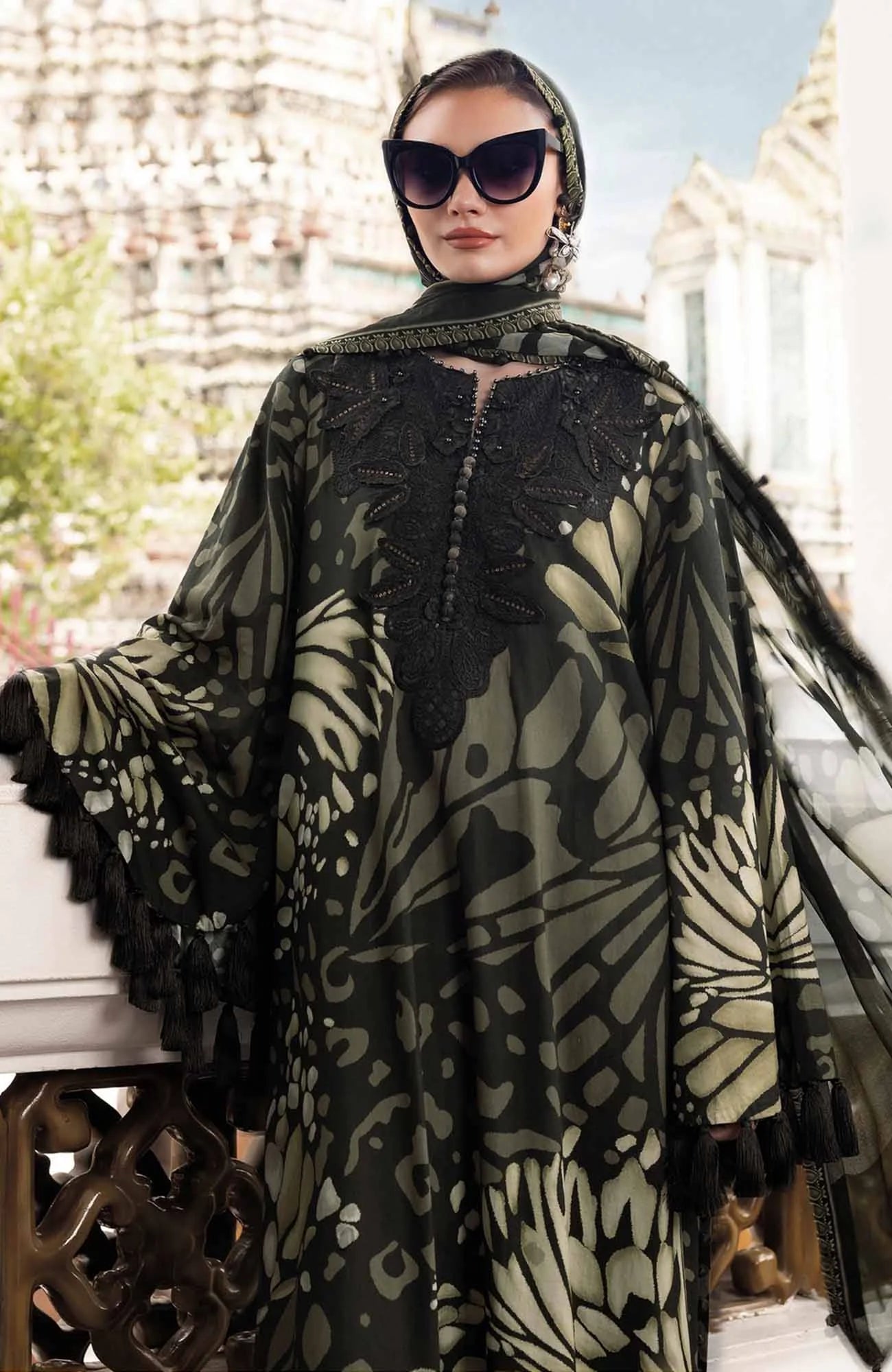 Maria B Golden Cheeta Lawn Suit with Chiffon Embroidered Dupatta