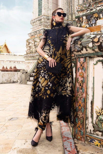 Maria B Golden Cheeta Lawn Suit with Chiffon Embroidered Dupatta