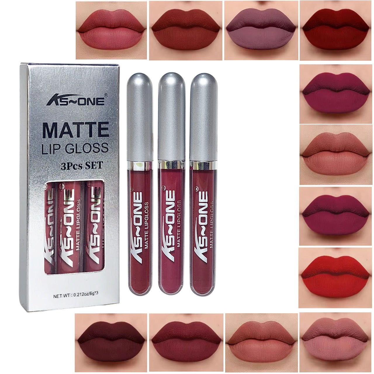 AS~ONE 3-Piece Matte Lip Gloss Set – Professional Velvet Collection