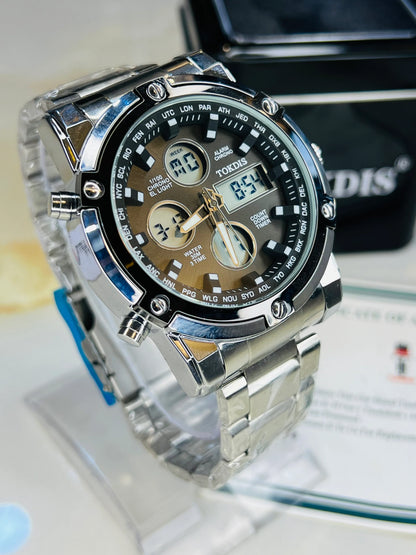 SKMEI 1389 Men's Analog-Digital Sports Watch – Silver & Black