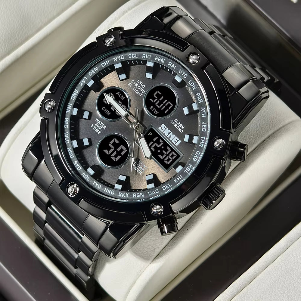 SKMEI 1389 Men's Analog-Digital Sports Watch – Silver & Black