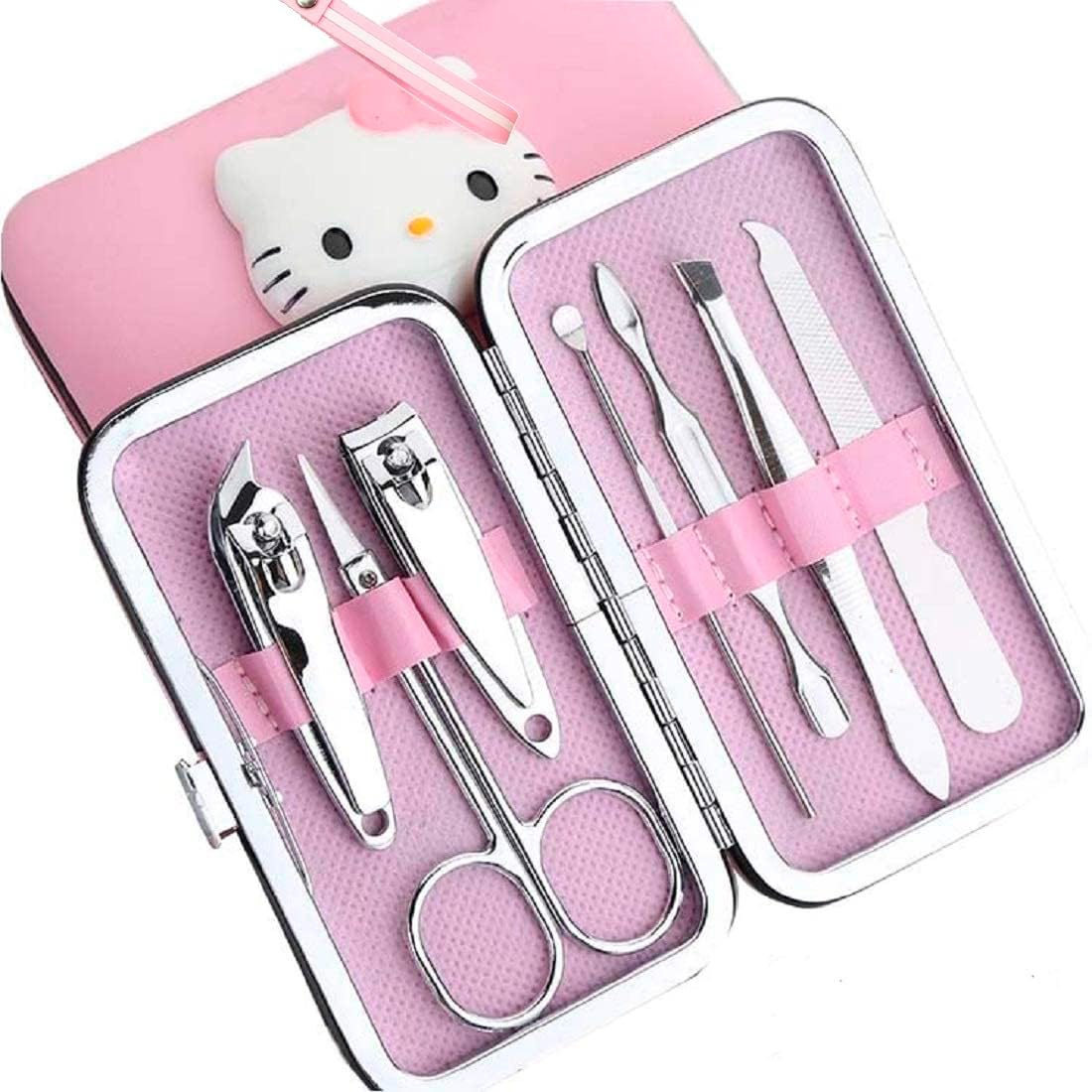Premium Stainless Steel 7-in-1 Pink Manicure & Pedicure Grooming Kit