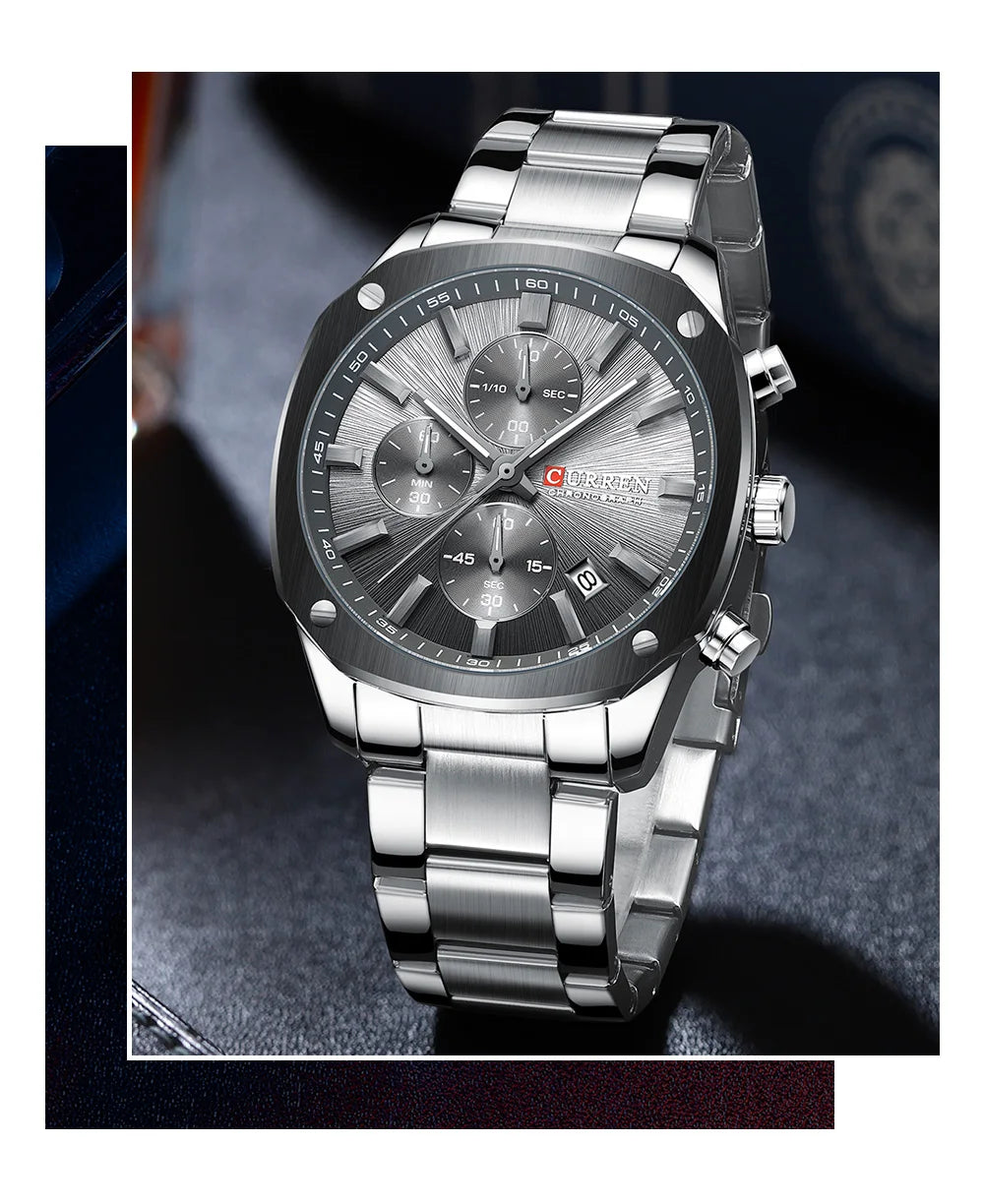 CURREN 8490 Men Stainless Steel Chronograph Luxury  Watch
